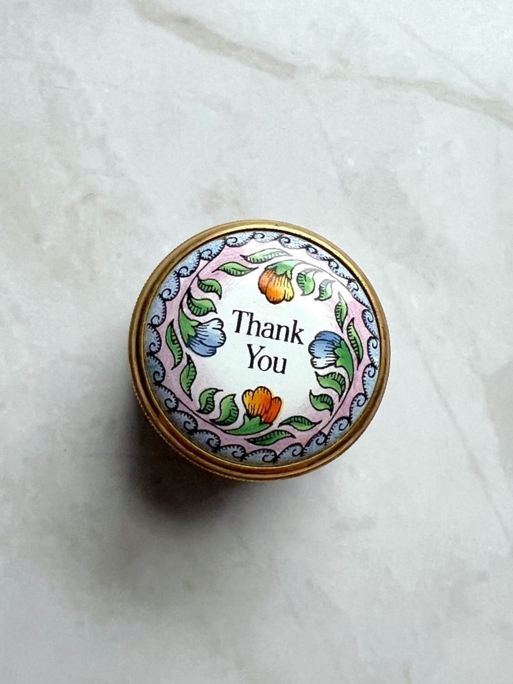 Halcyon Days Royal Warrant Thank You Enamel Box Rare Screw Top Blue Stripe